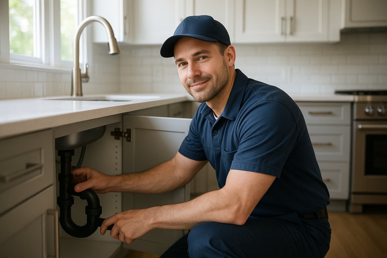 Banda Plumbing plumber repairing a kitchen sink in a Round Lake, IL home